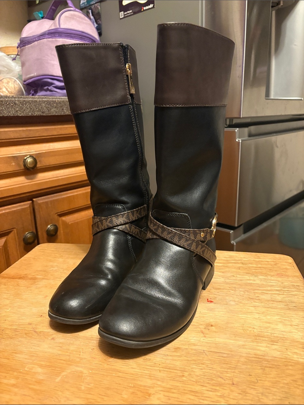Michael Kors Black and Brown Leather Mid-Calf Riding Boots
